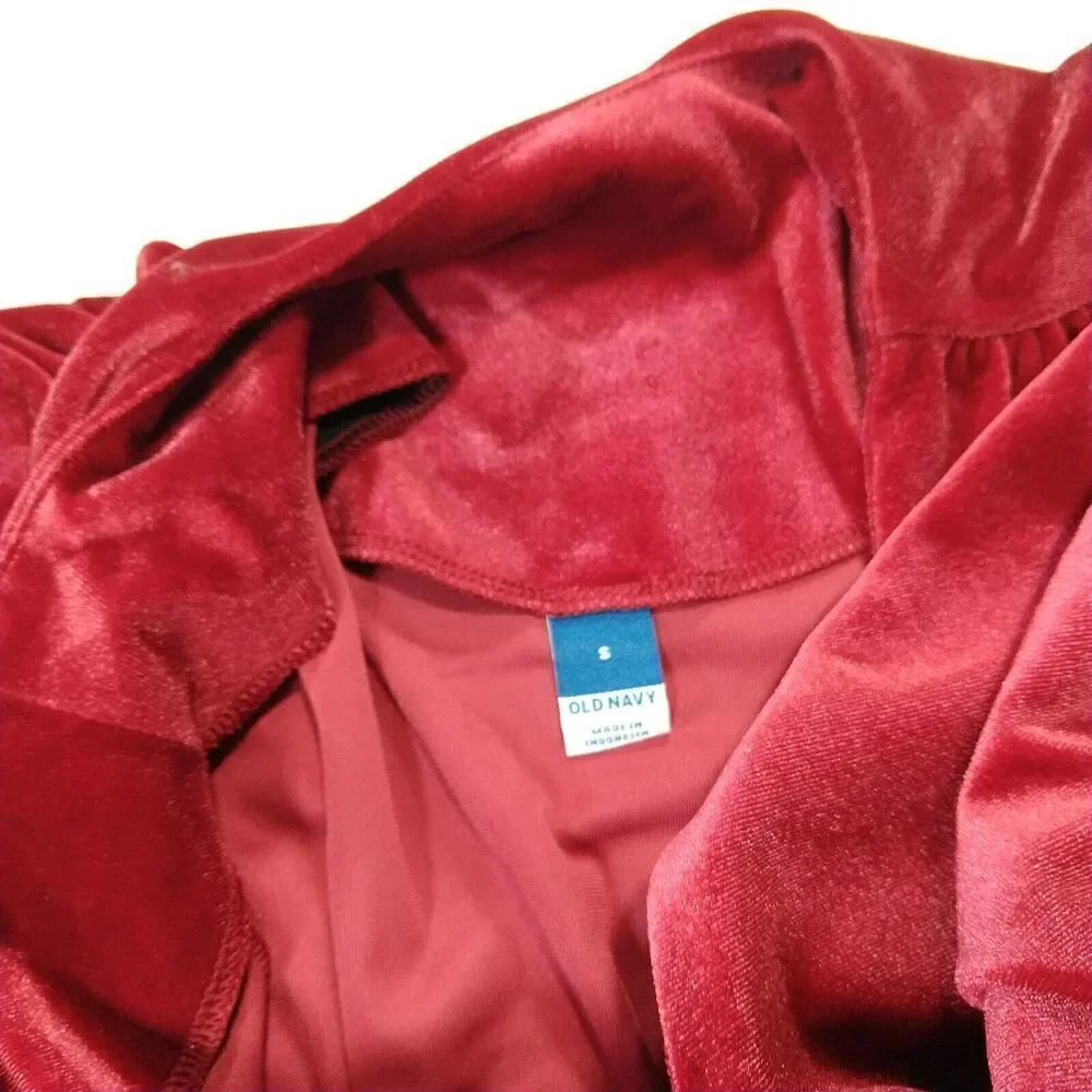 Old Navy Waist Defined Velvet Peplum Top Size S NWT Puff Sleeve Pink Stretch